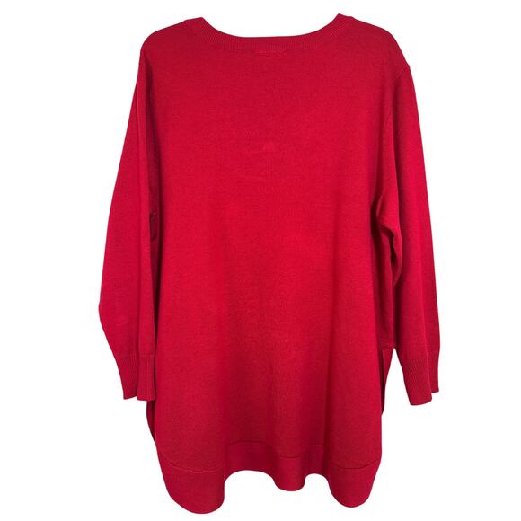 Tint & Shadow XL Red Sweater, C neck Round Hem With Tortoise Shell Look Buttons - Picture 2 of 6